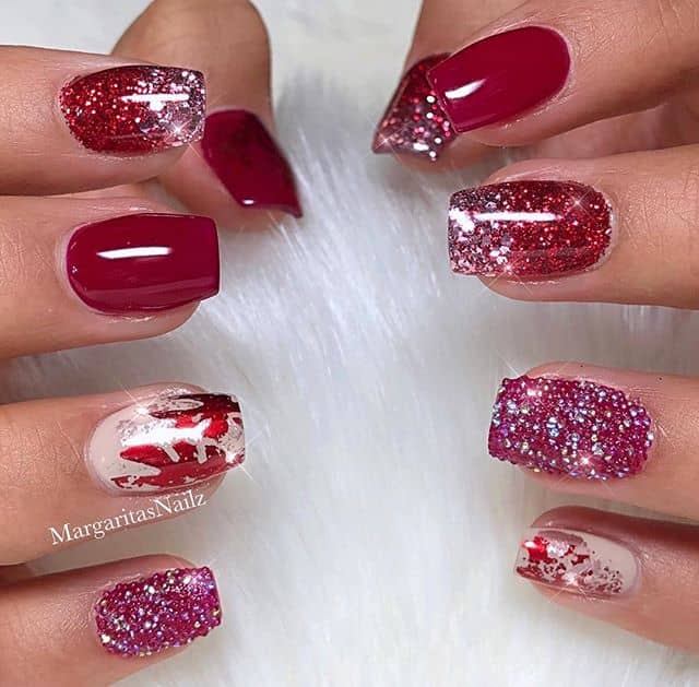 Varied Red Nails Perfect for Valentine's Day, Stiletto Nails