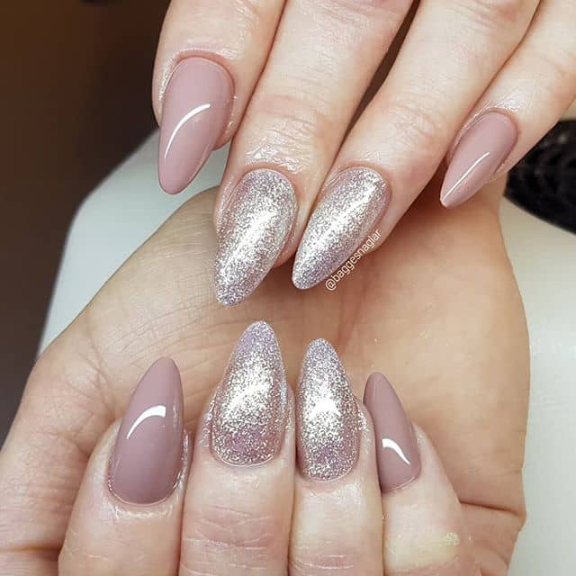 Pretty Mauve Princess Glitter Mountain Peak Nail Design