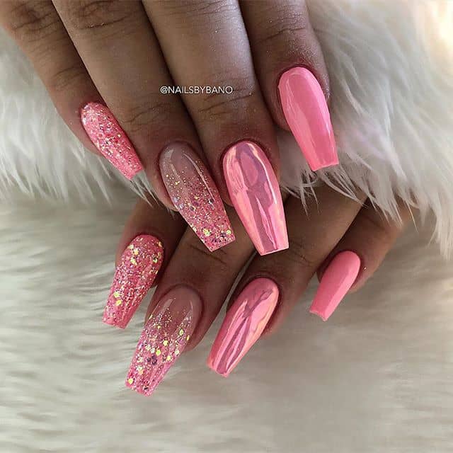 Hot Pink Sparkling Princess Nails