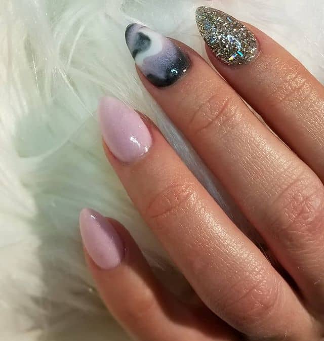 Pink Marble and Glitter Cute Mountain Peak Nails