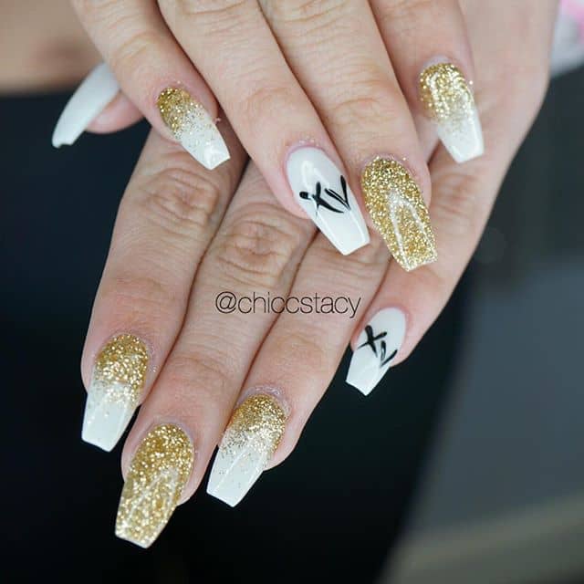 Chic White and Gold Nail Design