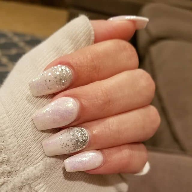 Cute Large and Light Sparkle-Filled Short Coffin Nails