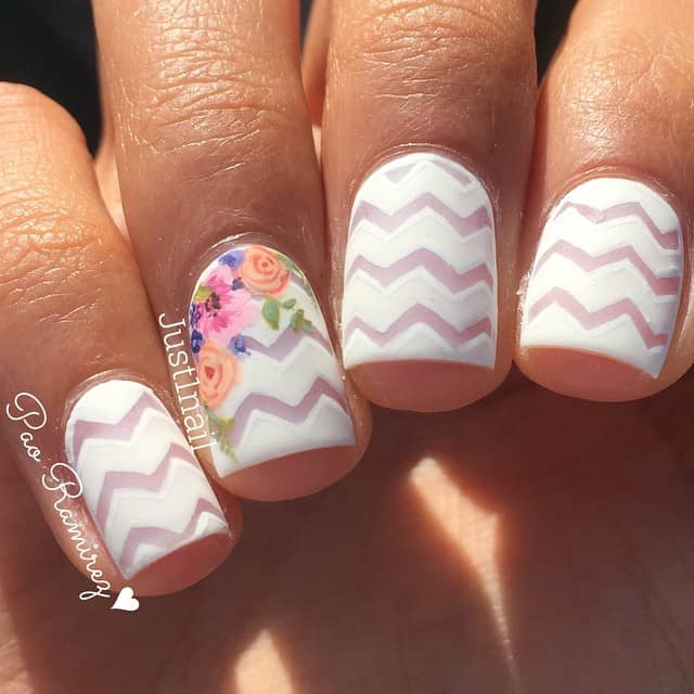 Zig Zag Patterned Floral Princess Nail Design