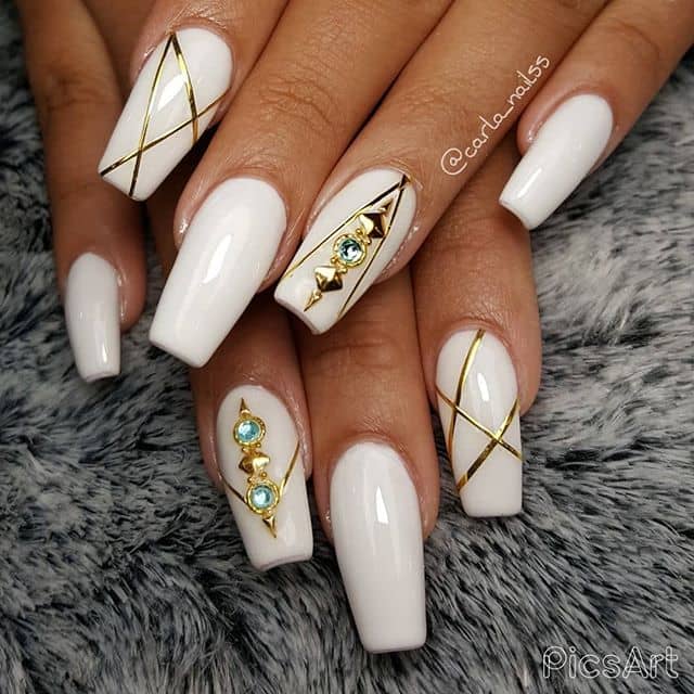 Dazzling Geometric Jewel-Based Nails