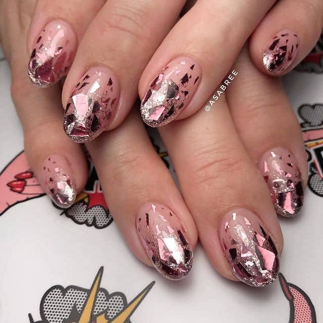 Geometric Maroon and Silver Princess Nails