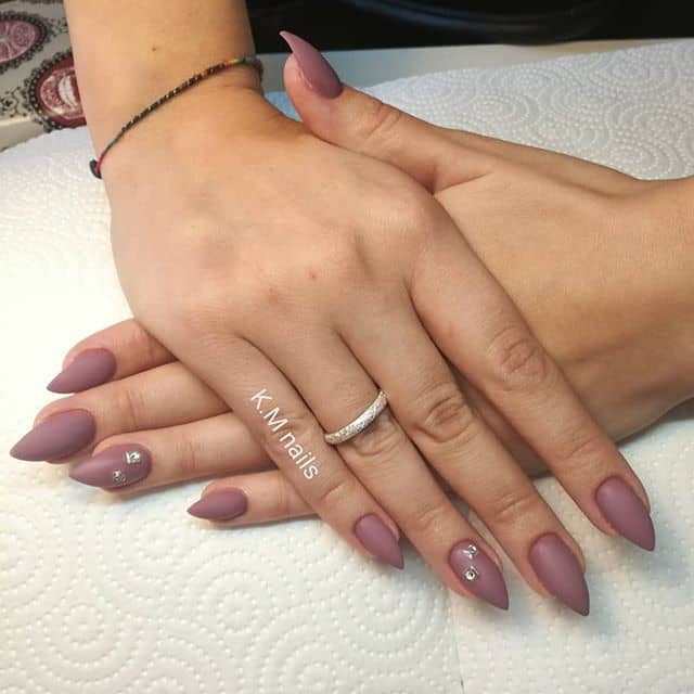 Matte Mauve Best Mountain Peak Nails with Simple Pearl Accents