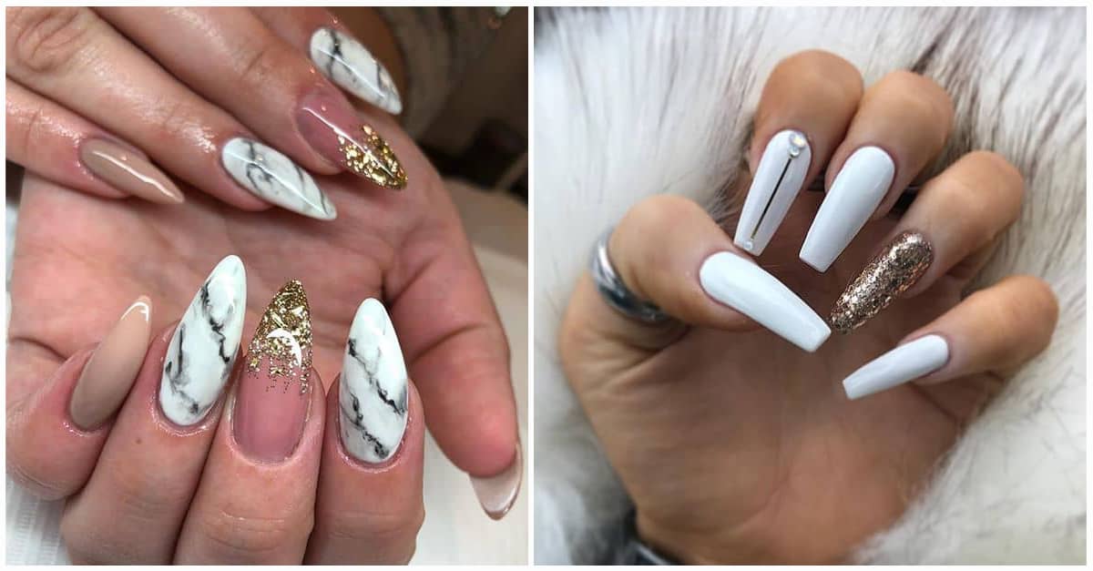 1. White and Gold Marble Nail Design - wide 10