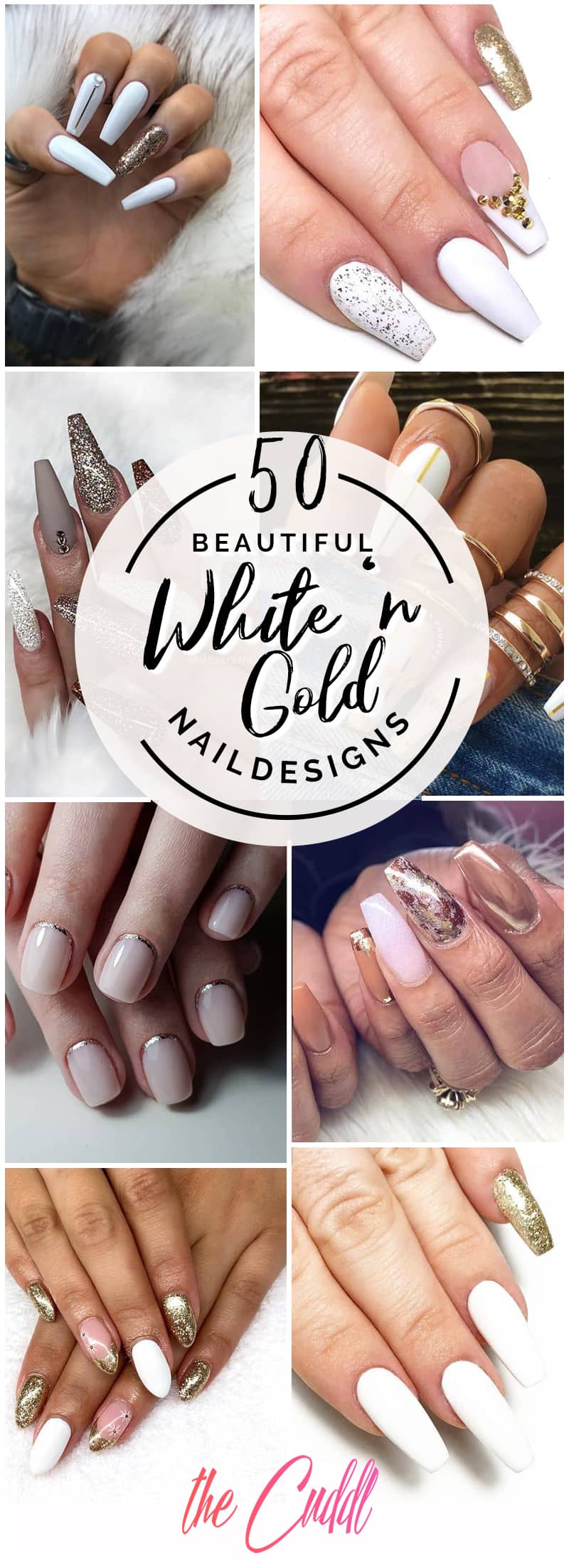 50 Incredible White and Gold Nails to Compliment Your Style