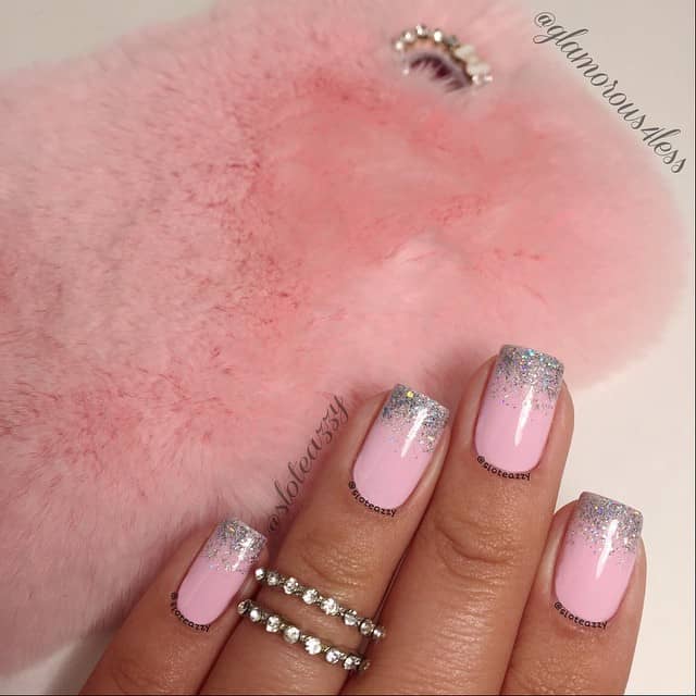 Simple Pretty in Pink Silver Nail Art