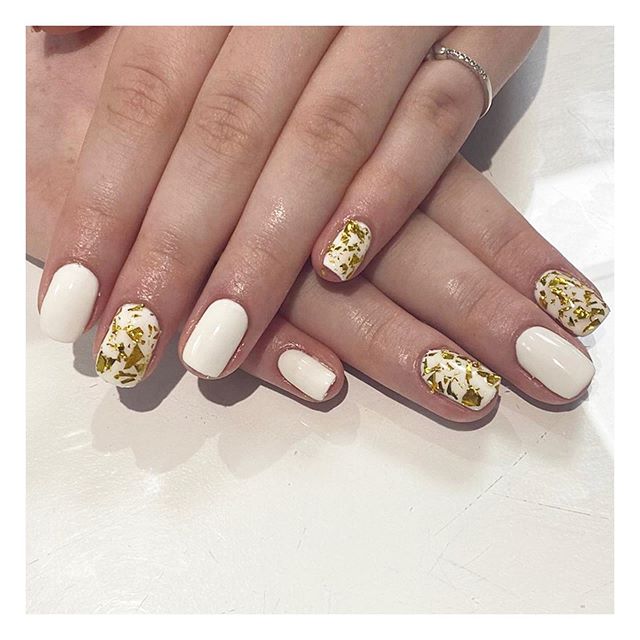 Subtle and Casual Gold Leaf Nails