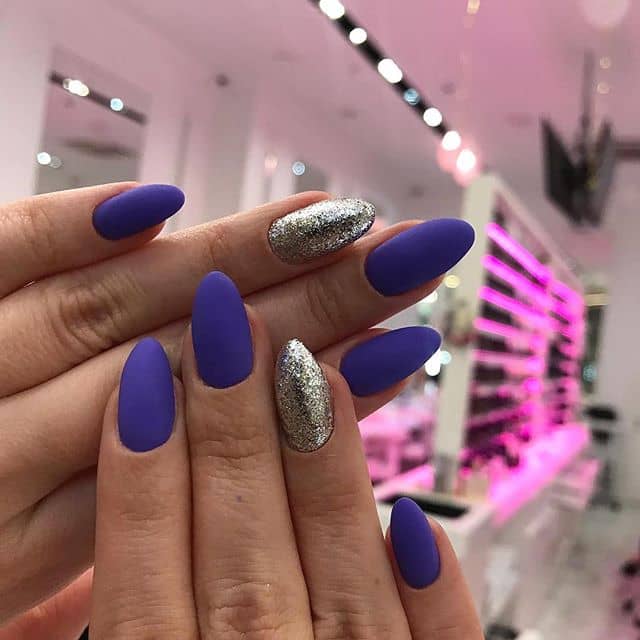 Purple and Glitter Silver Nail