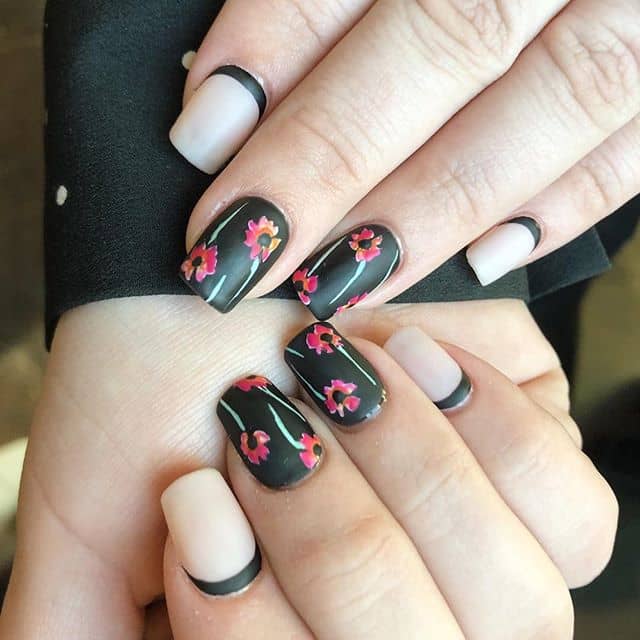 Reverse French Manicure Flower Nails