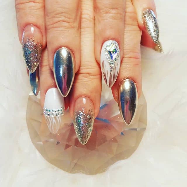 Gemstone Silvery Clear Pointed Nail Tips