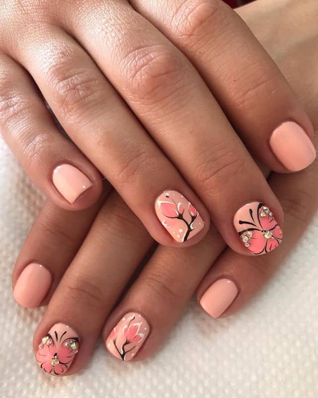 Peachy Pink Butterflies and Flowers