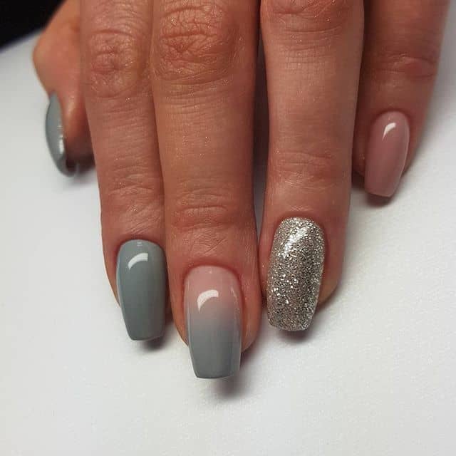 Light Blue Meshed with Pink and Silver Nail Art