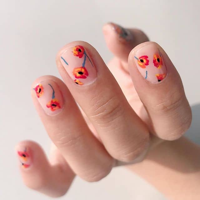 Sunset Colored Flower Nails