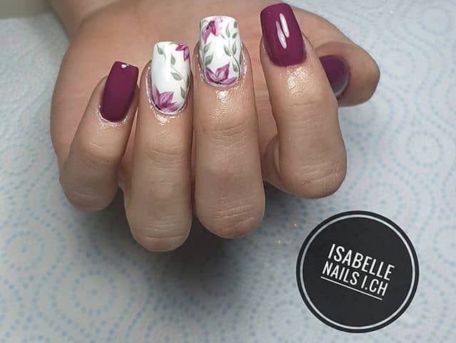 Romantic Magenta Manicure with Vines