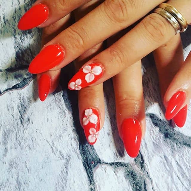 Electric Red Hawaiian Flower Nails