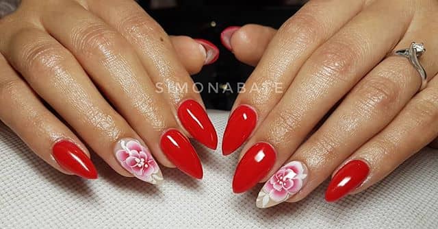 Striking Red Claw Flower Nail Idea