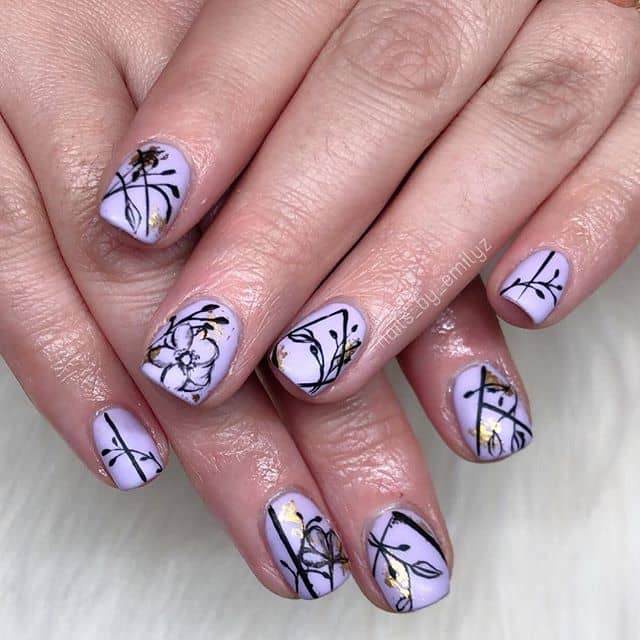 Cool Lavender and Gold Foil Flower Nails