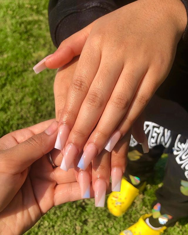 Natural Looking White Accented Acrylic Nails