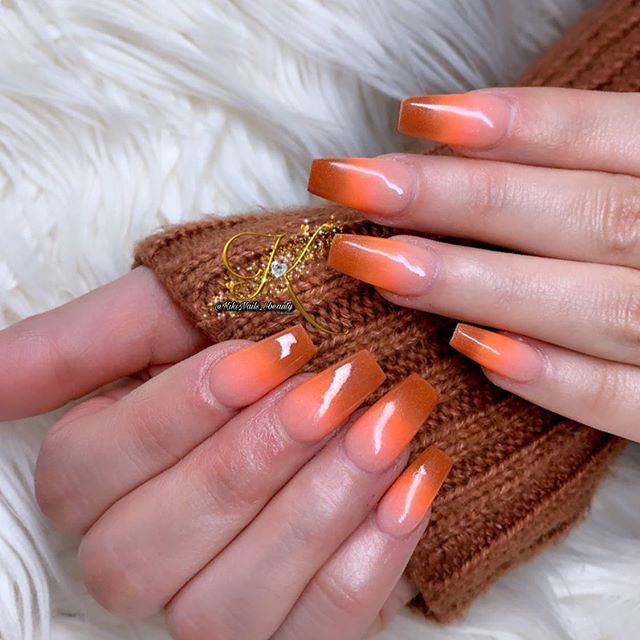 Orange and Brown Gradient Nails