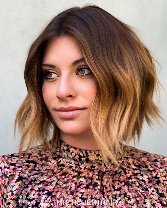 Wavy Bob with Deep Brown to Honey Ombre
