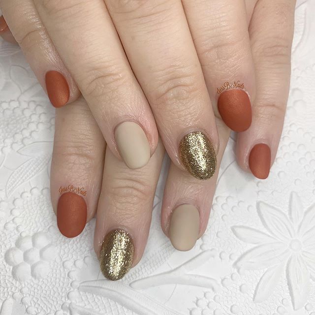 Burnt Orange and Beige with Golden Accent