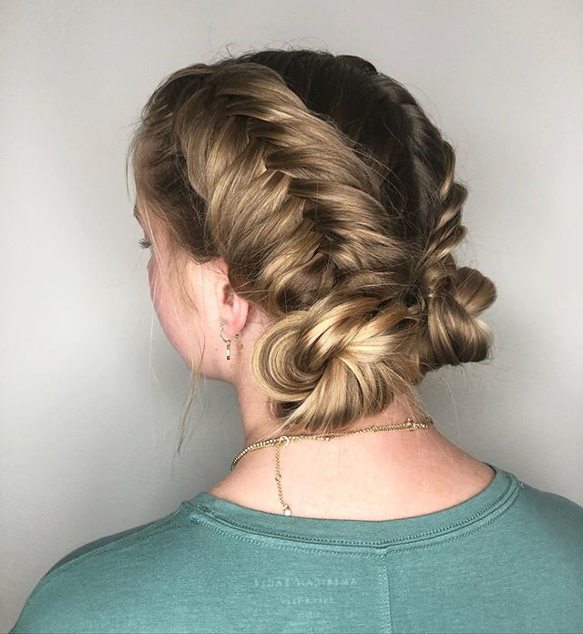 Second Day Fishtail Braid Mini Buns