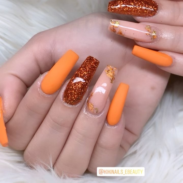 Pumpkin-Orange with Glitter and Gold Leaf