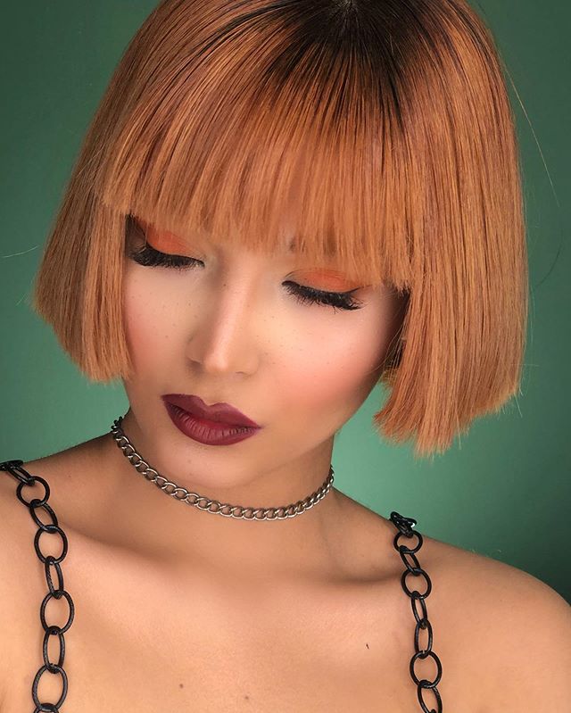 Trendy Short Red Bob With Blunt Bangs