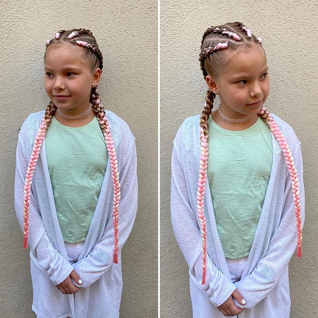 Feed-In Best Cornrow Braids with Cute Pink Extensions Two Cornrow Braids