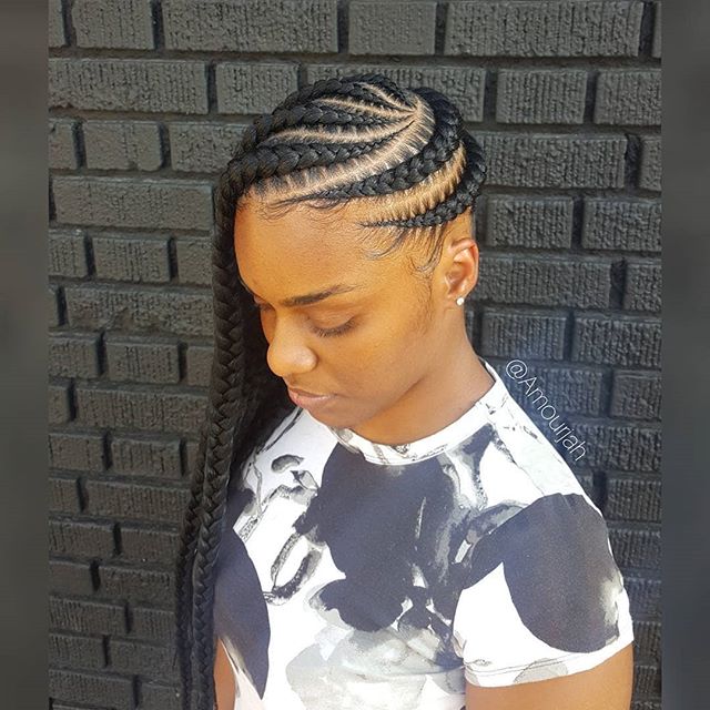 Side Cornrows with Twisted Black Best Jumbo Box Braids