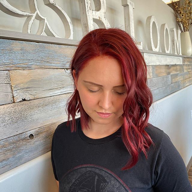 Wavy Shoulder-Length Burgundy Bob