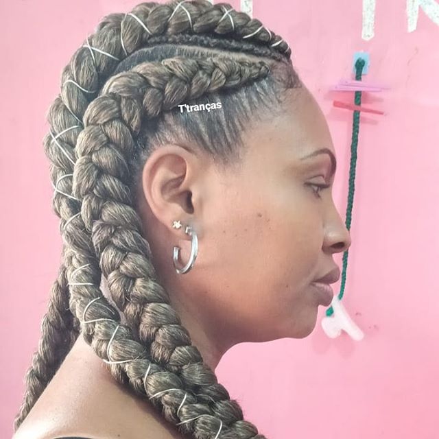 Huge cornrows with thread accessories