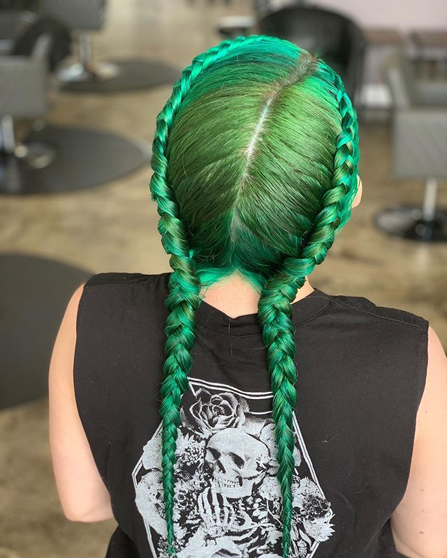 Bright Green Double Plaits