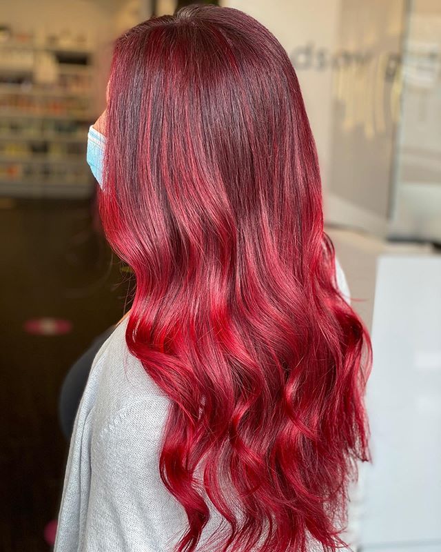  Dark Roots with Cherry Red Highlights