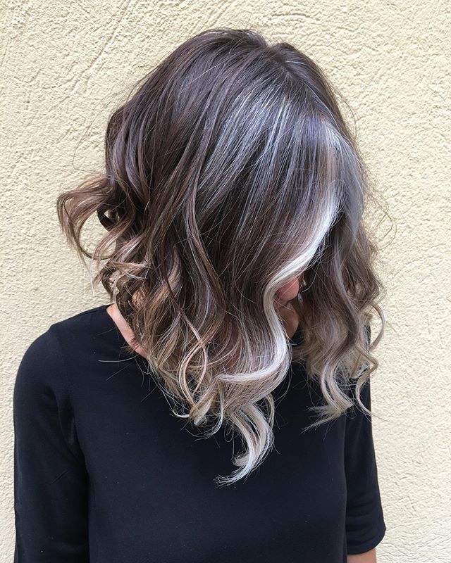  Wavy Angled Bob with Grey Peekaboo Highlights