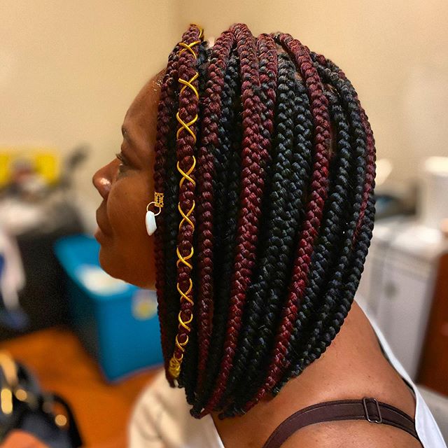  Jumbo box braid haircut with golden thread