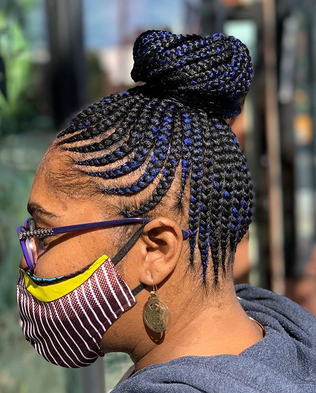  Cornrow Braided Updo with Blue Streaks