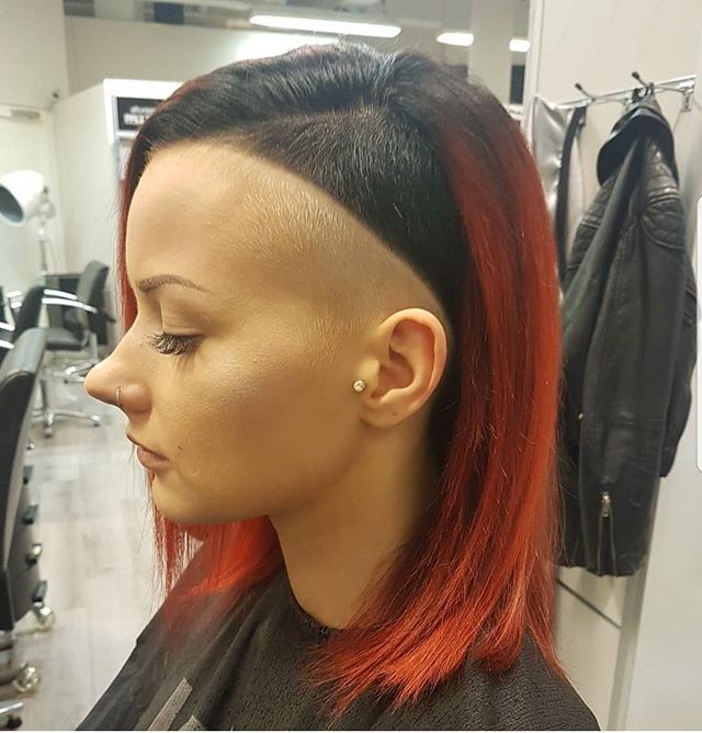 Shaved and Faded Side with Black and Red Color