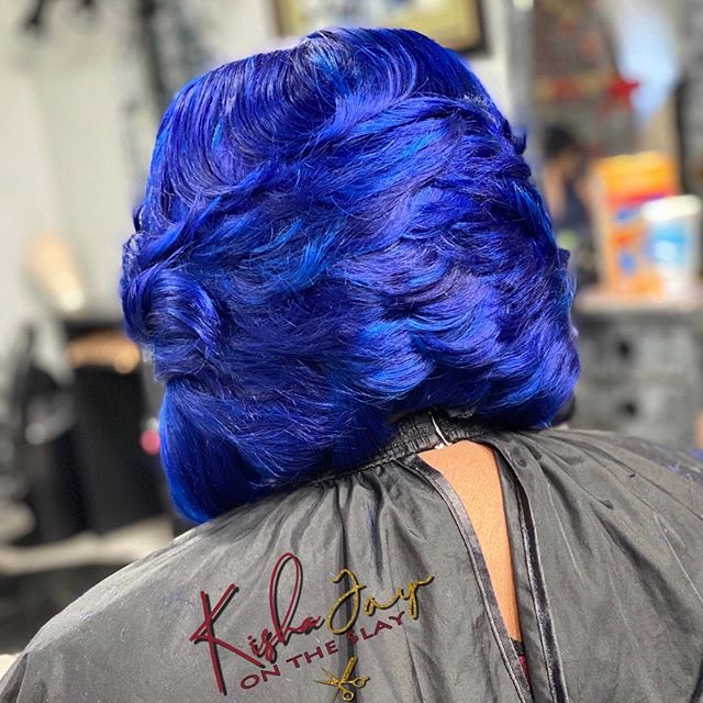Cool Blue Layered- Haircut With Heavy Texture