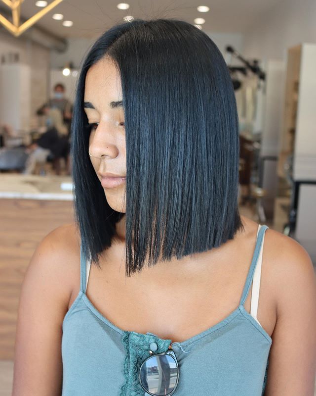 Blunt Black Bob With Center Part