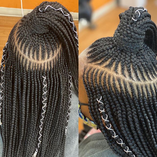 Half-up, Half-down Braids With White Thread Lemonade Braids