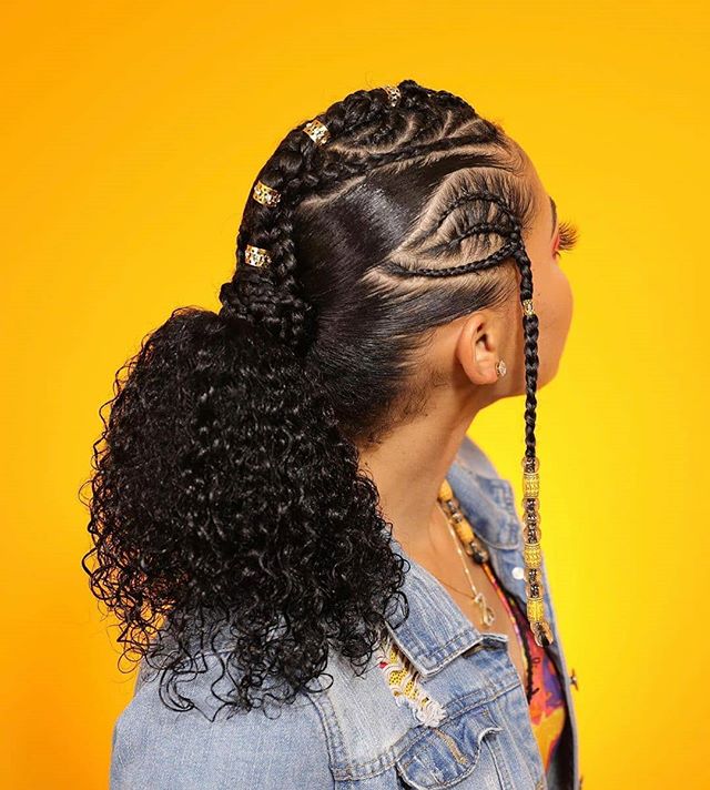 Royal Half-Head Cornrows with Natural Pony Mohawk Cornrow Braids