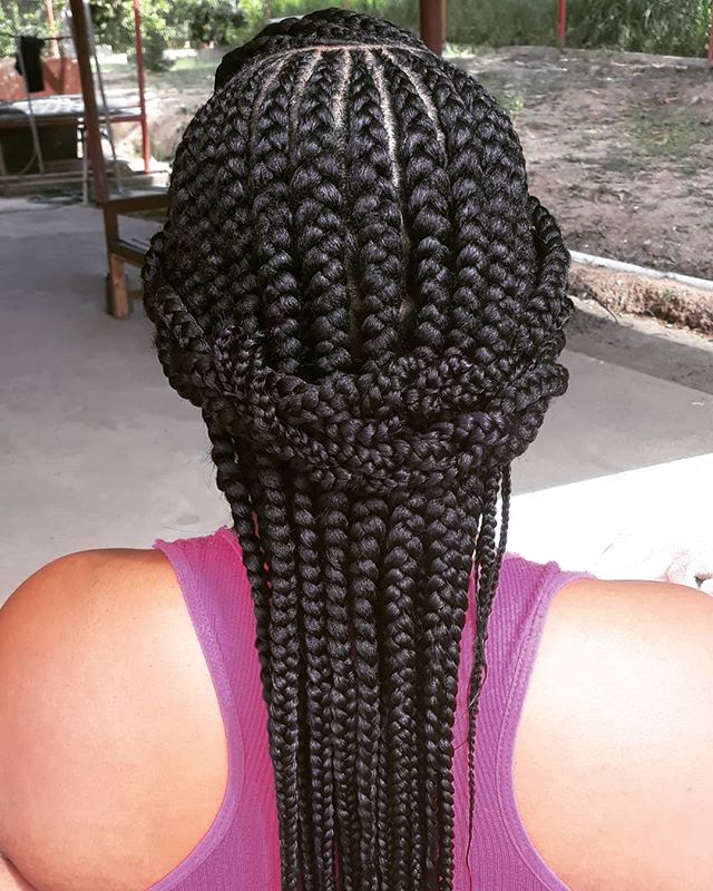 Chunky Straight-Back Braids With Plaited Halo