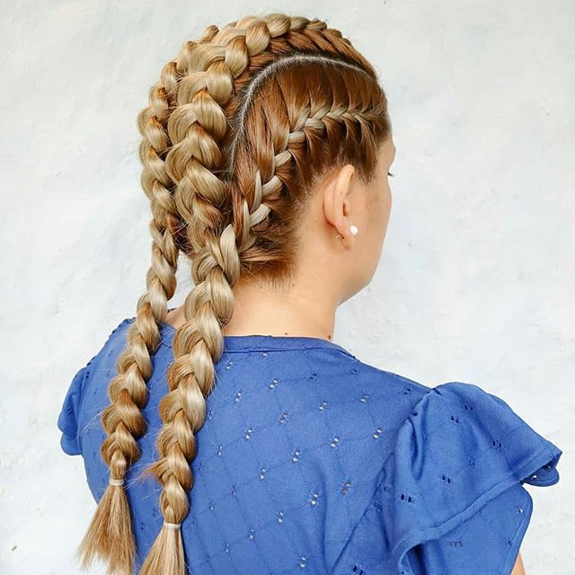 Four Dutch Braids with Red Highlights