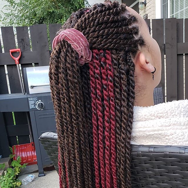  Half-up, half-down braids with a hint of red