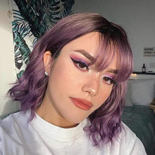 Short Wavy Hair with Lilac Highlights