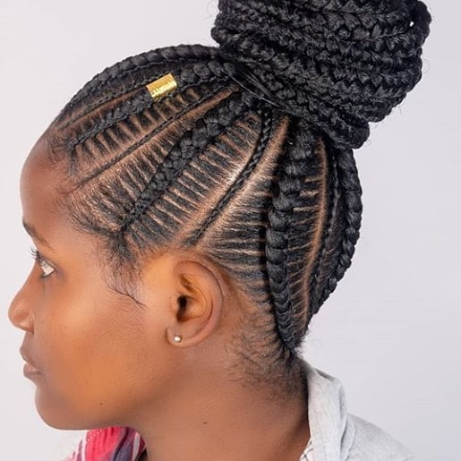 Awesome Bun With Skinny And Large Cornrows Lemonade Braids